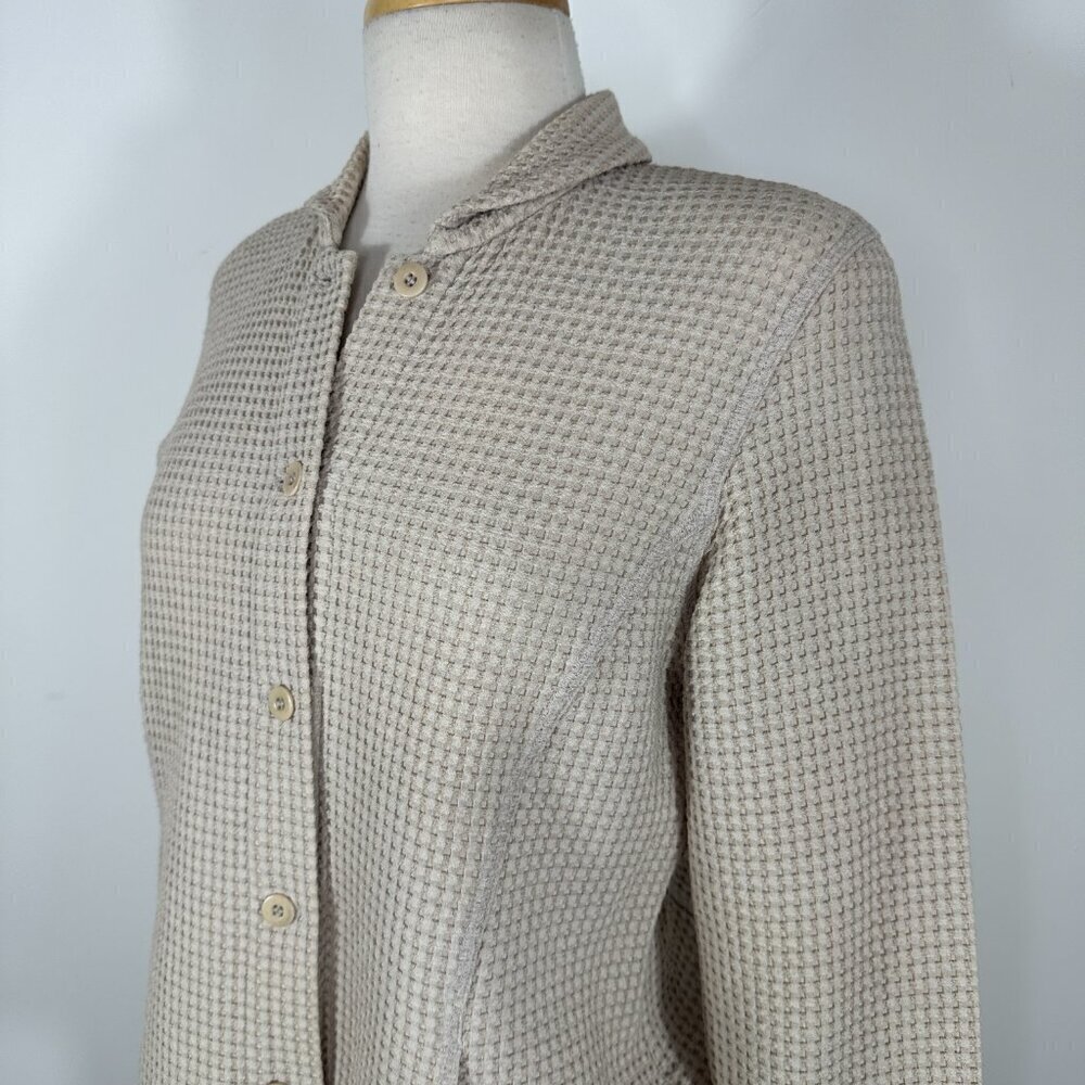 Eileen Fisher Women's Beige Cardigan Size PM Waffle Weave Pattern New
